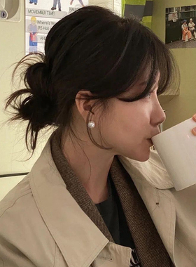 韩代ins博主fever同款法式复古施家大珍珠耳环女s925纯银耳钉耳夹