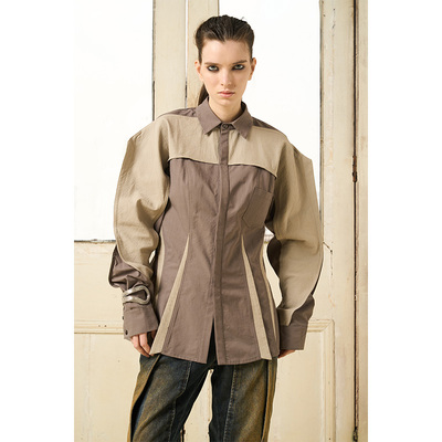 BORON ATOMS 23SS拼色设计修身飞扁肩袖时尚衬衣