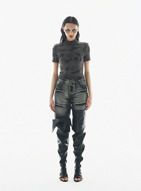 BORON ATOMS(BA) 24SS 迷彩双色垫肩拉链刺绣LOGO短袖上衣