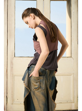 BORON ATOMS 23SS 两件套拼接撞色小高领小众修身背心