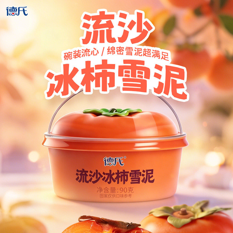 【新品上市】德氏流沙冰柿雪泥雪糕网红冰淇淋 新品柿子口味*8盒