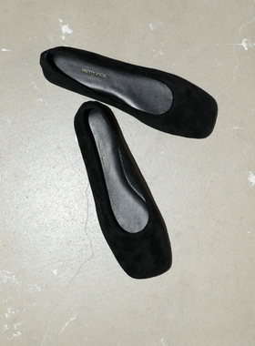 PrettyRiver玛丽珍芭蕾鞋牛反绒面单鞋女复古时尚黑色通勤平底鞋