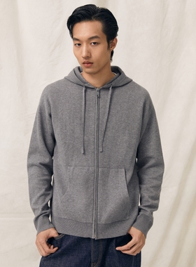 PrettyRiver羊毛混纺连帽拉链卫衣毛衣纯色上衣男士山羊绒帽衫