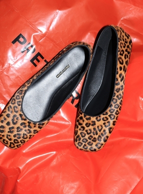 PrettyRiver法式复古马毛豹纹单鞋女玛丽珍鞋方头平底鞋浅口单鞋