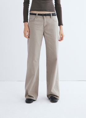 PrettyRiver复古磨旧洗水棕百搭显瘦直筒微喇阔腿A字休闲长裤女