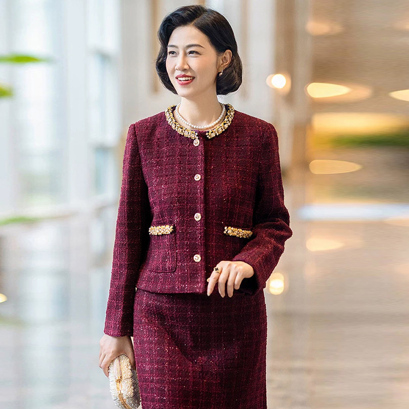 时尚大码小香风套装女2025秋冬新款高级感减龄婆婆喜妈结婚宴礼服