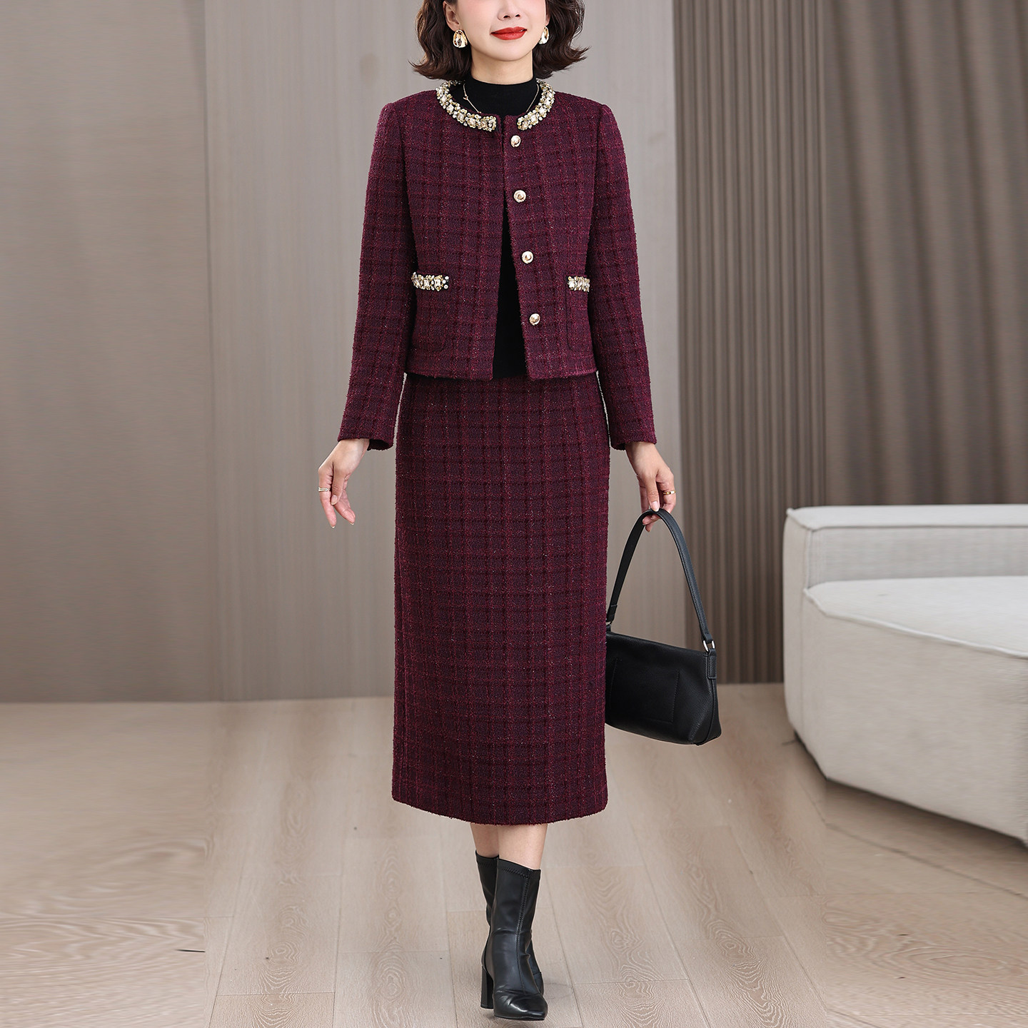 时尚大码小香风套装女2025秋冬新款高级感减龄婆婆喜妈结婚宴礼服