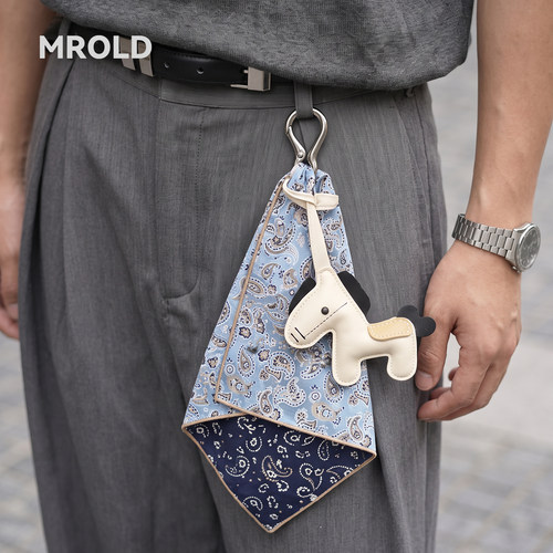 MROLD皮革小马提花男腰带钥匙扣