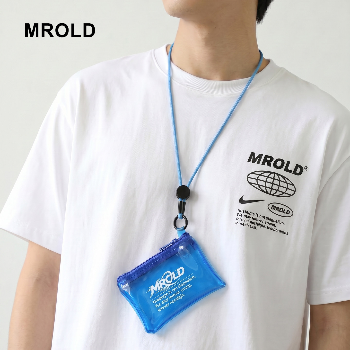 MROLD潮挂脖透明卡套卡包男女通用证件包轻便多功能挂绳零钱包 - 实物图