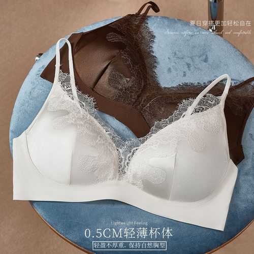 牛奶缎面法式内衣女薄杯小胸聚拢无钢圈纯欲防下垂舒适性感文胸罩