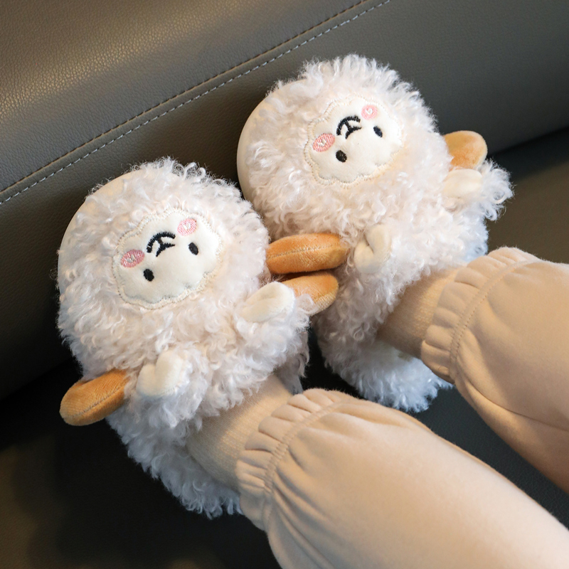 儿童棉拖鞋男童女童室内家居包跟保暖毛绒小羊小童宝宝拖鞋秋冬季