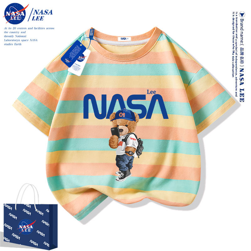 NASA 공동 부모와 자식 여름복 2024 새로운 모녀 모자 반팔 티셔츠 3 4인 가족복