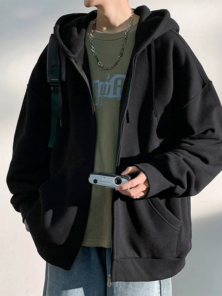 真维斯开衫卫衣男外套秋冬款加绒加厚夹克美式重磅休闲上衣