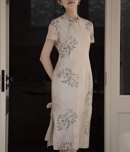 2024年新款春夏fan天原创243119天丝复古印花改良旗袍连衣裙茶服