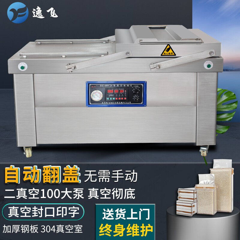 逸飞DZ-600双室真空机自动翻盖商用食品卤肉熟食干湿两用真空封口