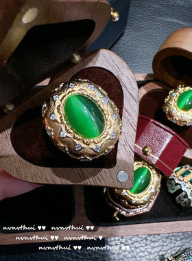 嘉柏俪绿泊丝珠罗纱宝石镀金戒指 中古宫廷气质蕾丝蜂巢锆石戒指