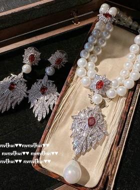 nvnv气质珍珠锆石水滴宝石项链女