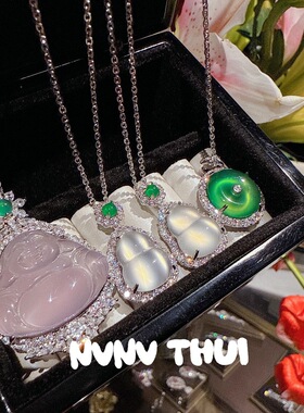 马达加斯加天然粉紫玉髓佛公吊坠项链  珠宝 水沫玉白冰葫芦项链