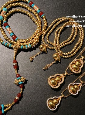 新中式福禄葫芦金豆豆串珠项链颈链 轻奢镀18K金气质百搭通勤手串