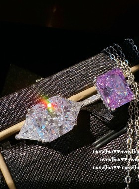 苏富比方糖气质超闪名媛宴会戒指 镀18K金轻奢高碳锆石冰花切女戒