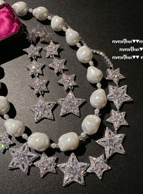 奥地利宫廷复古璀璨闪耀星星项链波光粼粼星河环绕五角星锆石耳环