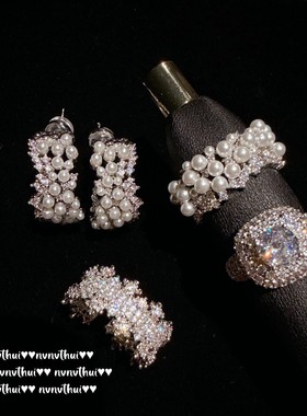 意大利复古弧形满天星锆石戒指 镀18K金璀璨星芒气质闪钻滴釉女戒