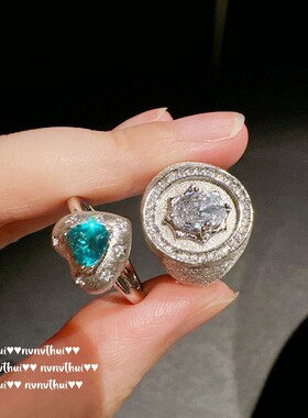 意大利复古镀金拉丝鸽子蛋爱心戒指 Vintage莱茵河锆石气质耳环