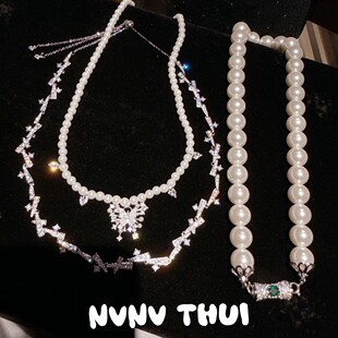 轻奢璀璨锆石冰花优雅珍珠项链时尚名媛宴会气质星云蝴蝶贝珠颈链