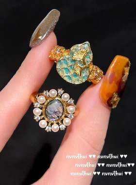 古法掐丝轻奢錾雕杏叶珐琅葫芦戒指 新中式镀18K金鲍贝珍珠女项链