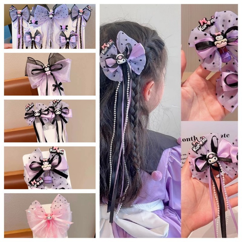 儿童黑紫色库洛米小女孩可爱发饰女童发卡公主蝴蝶结发夹宝宝头饰