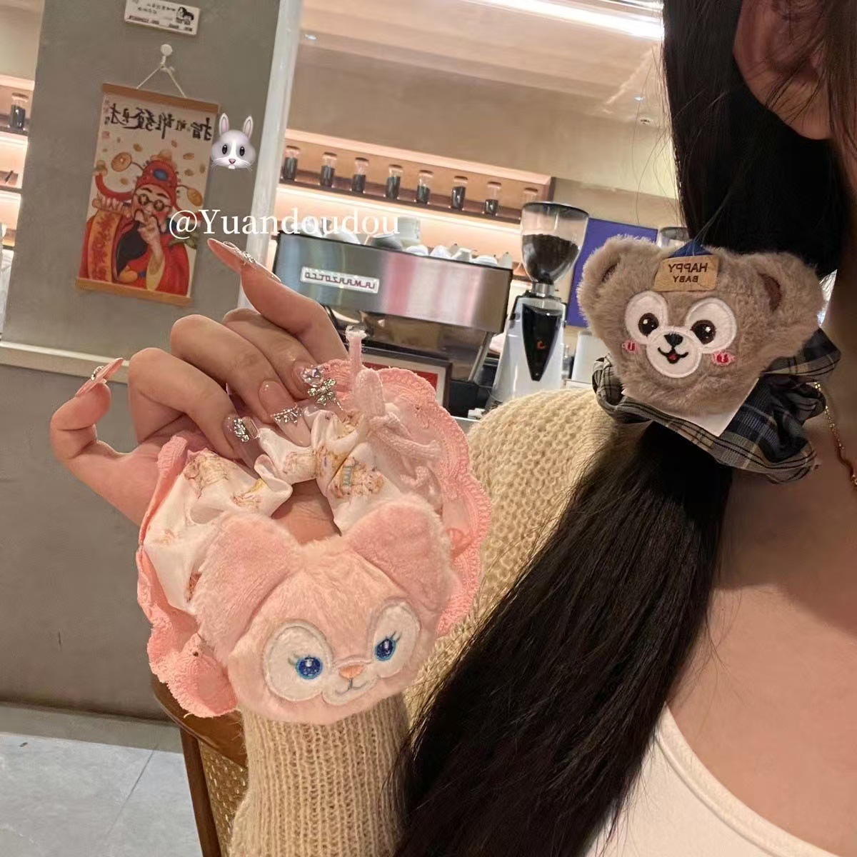 少女可爱玲娜贝儿大肠圈卡通毛绒发饰玩偶头绳百搭粉色发圈饰品