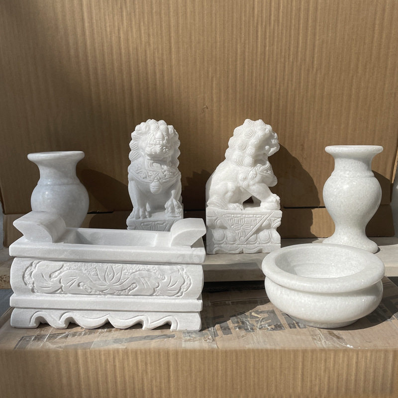 墓地石头香炉供桌石雕汉白玉花瓶地天然炉鼎青石摆件大理石石狮子