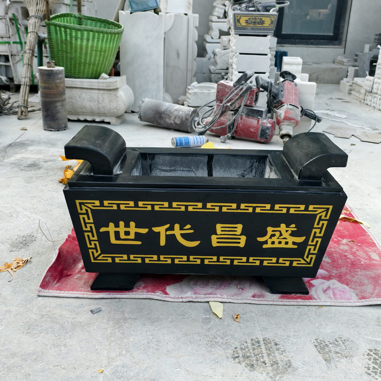 墓地香炉石雕香炉汉白玉石青石供桌长方形炉鼎狮子大理石花瓶摆件