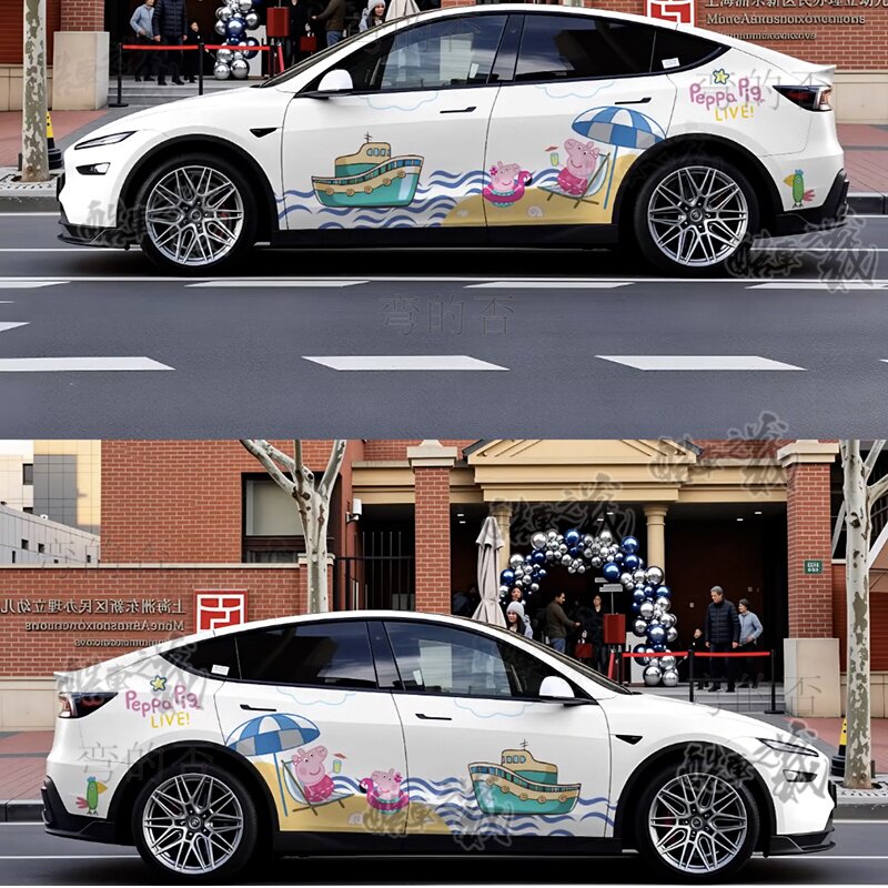 适用特斯拉model Y3小猪佩奇车贴拉花小米汽车贴纸卡通装饰贴膜