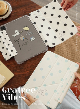 GREFREE.原创设计波点腊肠小狗适用于ipad磁吸保护壳三折air67平板套pro11寸 13寸mini6/7防弯全包软边保护套