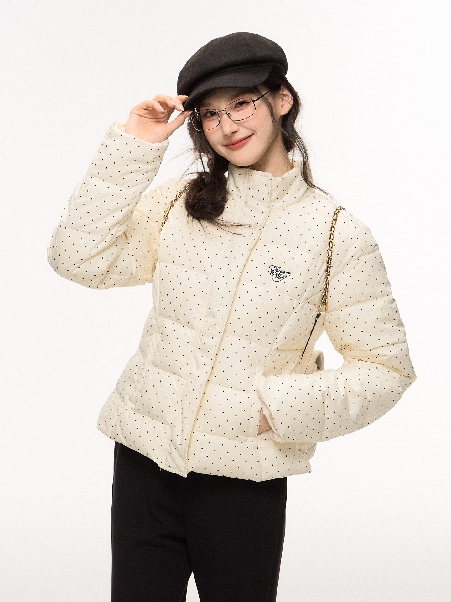 Polka Dot Cotton Jacket for Women, Autumn and Winter, Korean Style, Loose and Casual, Puffy Cotton Coat, Long-Sleeved Top
