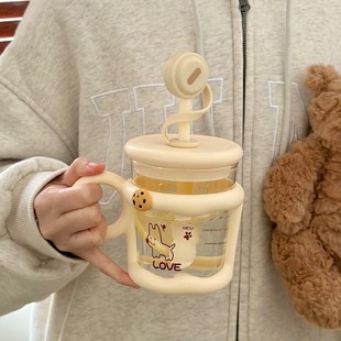 夏天高颜值玻璃杯新款小茶杯女生水壶吸管杯耐高温带吸管水壶杯子