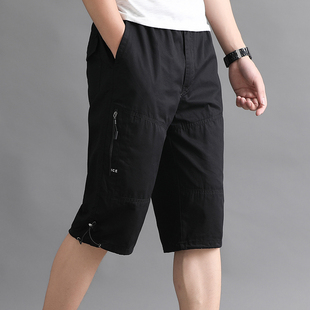 中老年纯棉外穿宽松中年中裤 夏装 爸爸工装 大码 男士 休闲短裤 七分裤