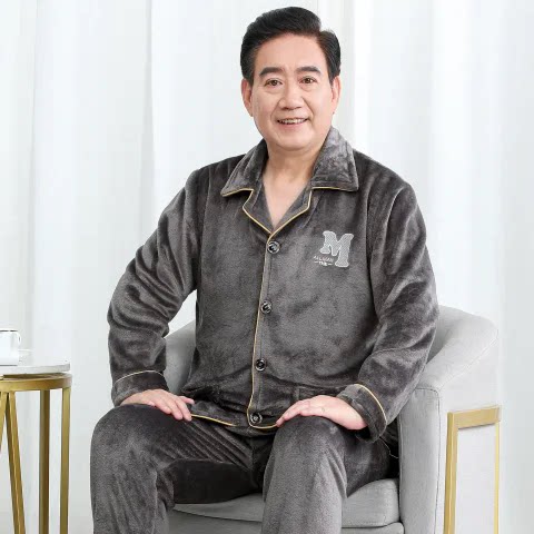中老年珊瑚绒长袖长裤睡衣男大码