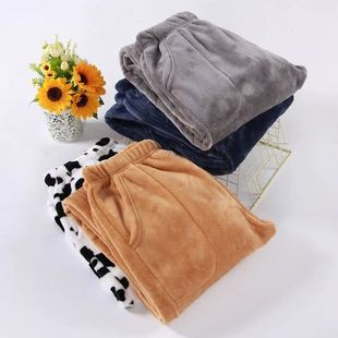 中老年冬天保暖外穿睡裤男爸爸家居裤爷爷加厚珊瑚绒裤子宽松大码