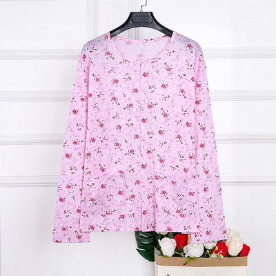 老年人薄款睡衣女秋开衫居家上衣