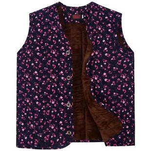 老人冬天保暖驼绒马甲女老太太加绒加厚开衫背心棉衣奶奶棉袄马夹