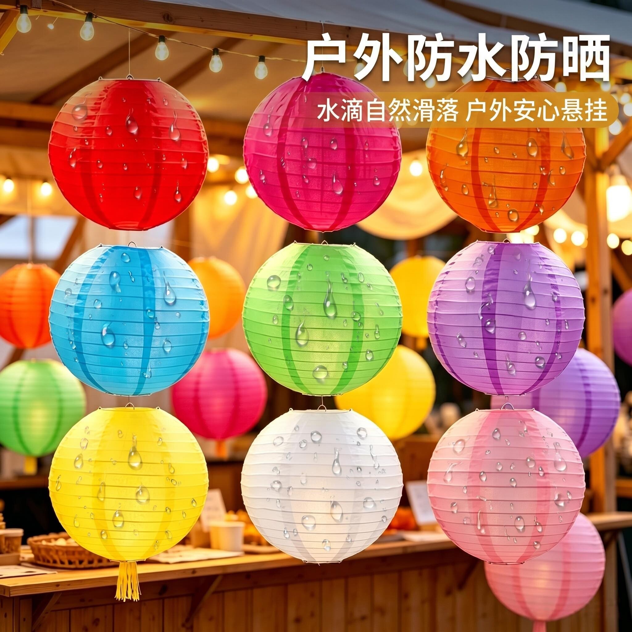 户外防水防晒绸布灯笼挂饰彩色圆形灯笼室外庭院花园氛围布置装饰