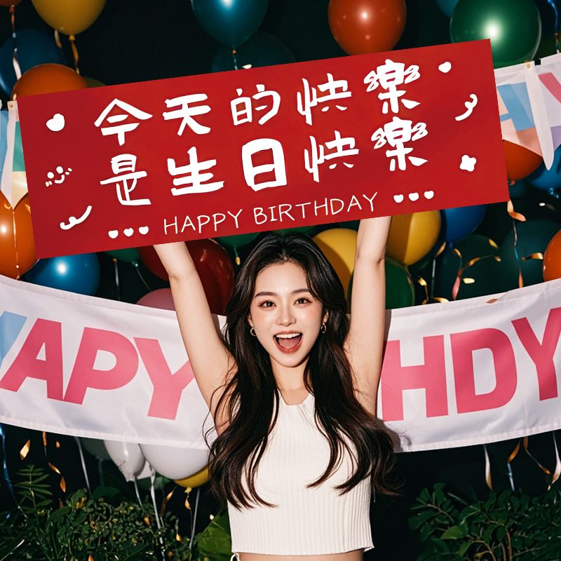 公主生日快乐氛围感拍照道具场景装饰布置派对仪式手持横幅手拉旗