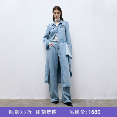 [断码]lost in echo春夏时尚浅色牛仔长款衬衫外套修身连衣裙女