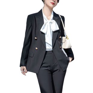 2024新款职业西装套装女士秋冬公务员黑色面试正装西服外套
