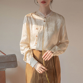 新中式 2025春秋抗皱立领提花小个子小衫 国风上衣女高级感长袖 衬衫