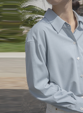 蓝色长袖衬衫女叠穿通勤洋气春秋上衣小众内搭职业正装OL气质衬衣