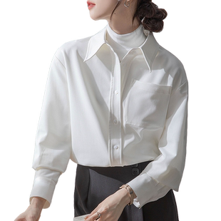 灯芯绒叠穿上衣秋冬新款加厚磨毛白色衬衫冬女士通勤内搭长袖衬衣
