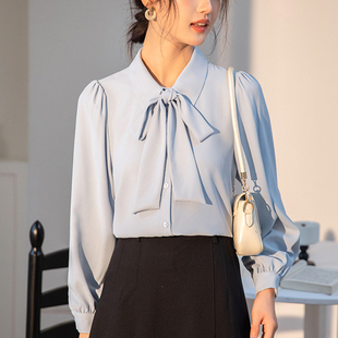 白色雪纺衬衫女秋款职业正装衬衣教资公考面试穿搭衬衫女